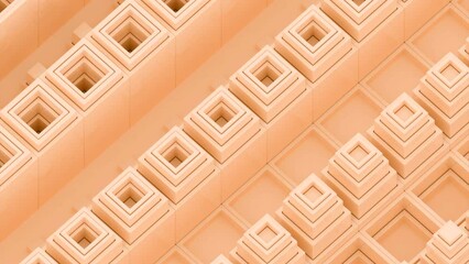Poster - White and orange squares. Design. Small geometric shapes made in computer graphics that grow and then fall.