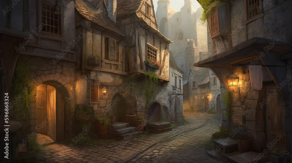 Illustration of medieval city created with Generative AI technology ...