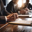 © SHOTPRIME STUDIO - man signature business lawyer contract businessman document group businessperson office hand. Generative AI.