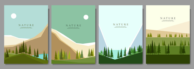 Wall Mural - vector illustration. a set of forest landscapes in a flat style. natural ecology wallpapers. geometr
