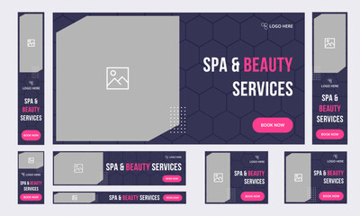 Wall Mural - Spa services set of web banner template design for social media posts, body massage and beauty shop banner, hair salon web banner template design, editable vector eps 10 file format