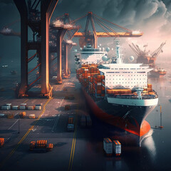 Wall Mural - Industrial sea port. Created with Generative AI technology