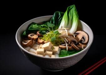 Wall Mural - vegetarian pho bowl with tofu, mushrooms, and bok choy