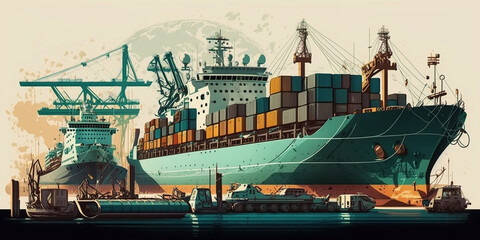 Wall Mural - Industrial sea port. Created with Generative AI technology