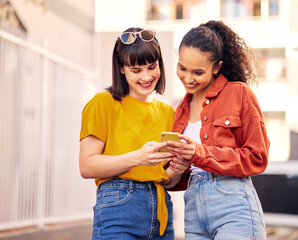 Wall Mural - Fun times make the best memories. Shot of two young woman exploring the city.