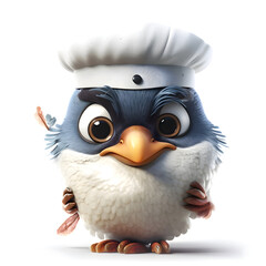Wall Mural - Cute cartoon penguin with chef hat and uniform, 3D rendering