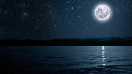 The moon shines on the sea