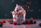 Fototapeta Las - Yummy frozen yogurt in a cup. Generative AI