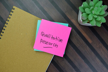 Wall Mural - Concept of Qualitative Research write on sticky notes isolated on Wooden Table.