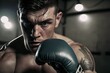 Close-up of a boxer with a threatening tone, Caucasian. Ai generated.