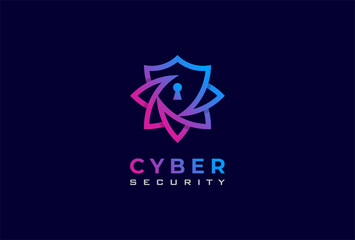 cyber security logo, abstract shield and keyhole combination, usable for technology and security com