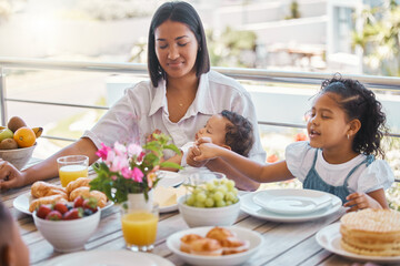 Sticker - Grateful for everything we have. Sot of a young family praying before eating at home.