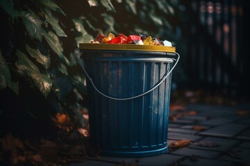 Wall Mural - Recycling bin with green, blue, red, and yellow colors. Generative AI