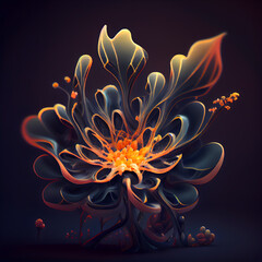 Wall Mural - Abstract fractal flower on a black background. Fantasy fractal texture. Digital art. 3D rendering.