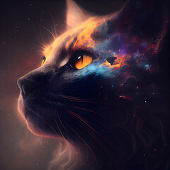 Wall Mural - Fantasy portrait of a cat in space. 3D rendering.