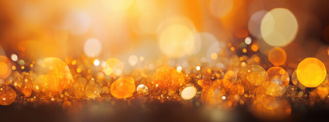 orange and yellow bokeh brightening background, light brown and gold. Generative AI. 