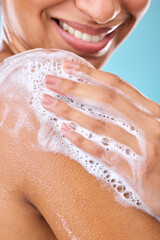 Poster - Level up your lathering. Cropped shot of a woman using a body wash on her skin.