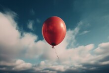 A 3D Red Balloon Soaring Into The Sky. Generative AI