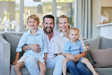 Poster - A loving home. Cropped portrait of an affectionate mature couple and their kids sitting on the sofa at home.