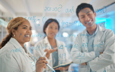 Poster - Planning how to achieve their success. Shot of a group of lab workers brainstorming ideas.