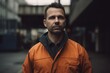 © Hanne Bauer - Portrait of a handsome man in an orange jacket in the city