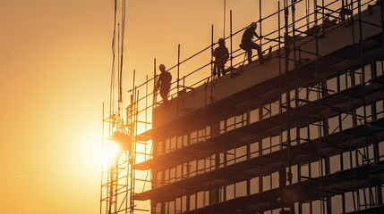 Wall Mural - workers working at heights on buildings