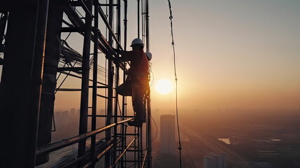 Wall Mural - workers working at heights on buildings