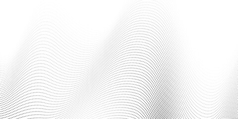 Poster - Halftone wave lines background. Abstract dotted stripes texture. Warped and curved dashed lines wallpaper. Black and white vector design template