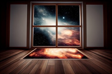 Poster - Open window with a view of the night sky. Generative AI