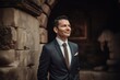 © Robert MEYNER - Handsome groom posing in front of an ancient stone wall.