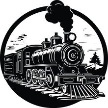 Steam Train Logo Monochrome Design Style
