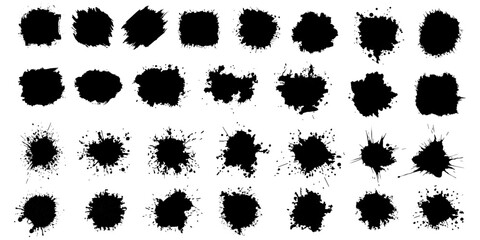 Fototapete - Paint ink splatter, stains set. Splash of paints with drops. High level of tracing and many details. Illustration splash and drip design, silhouette blob spray collection. Vector isolated set