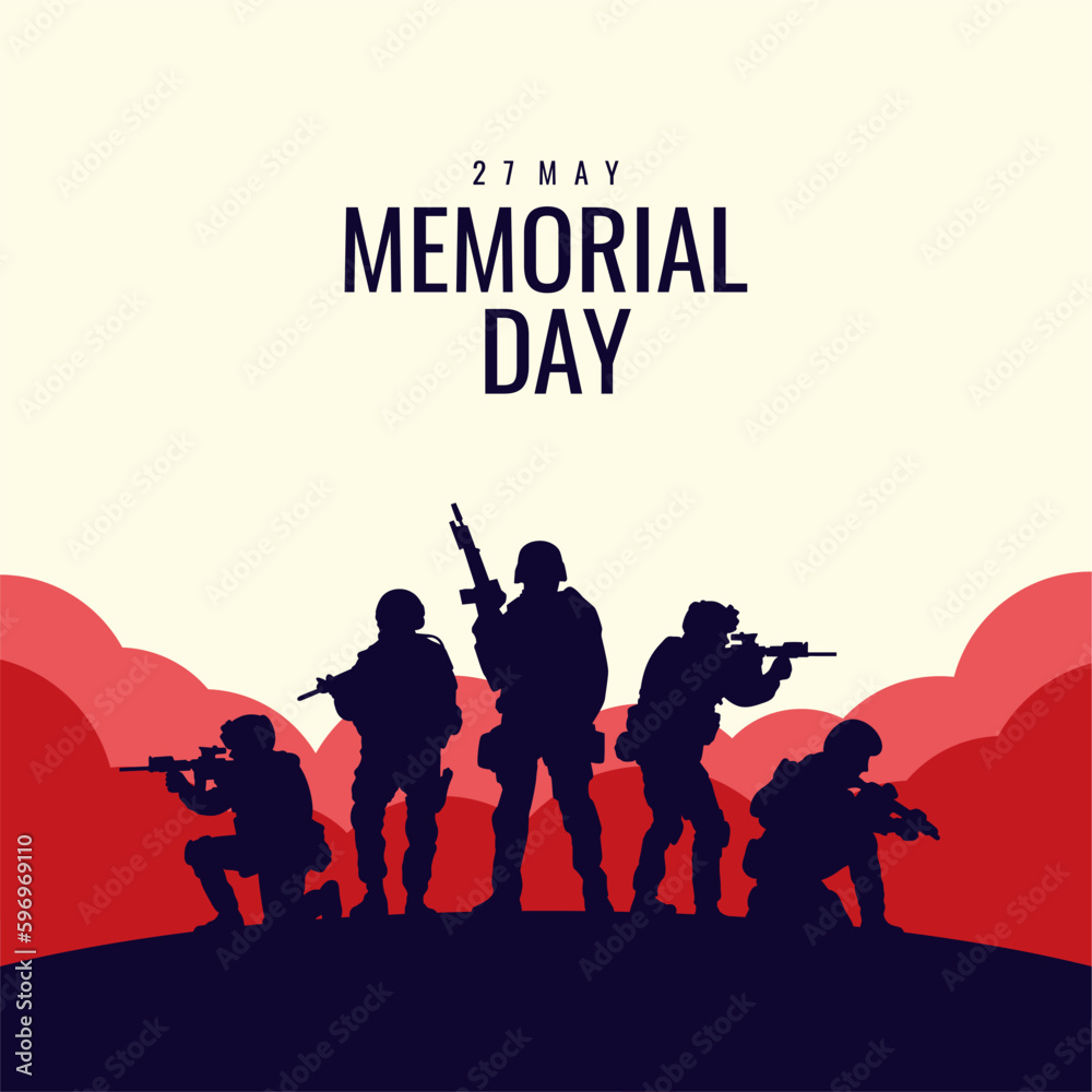 memorial day background template with soldiers silhouette Stock Vector ...