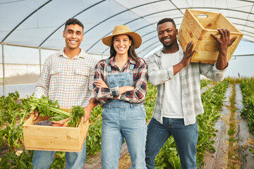 Poster - Were here to grow. Cropped shot of three young people working on a farm.