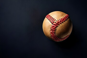 Top view of baseball and stick isolated on dark background with copy space