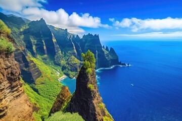 Wall Mural - breathtaking landscape with mountains and an ocean in view. generative ai