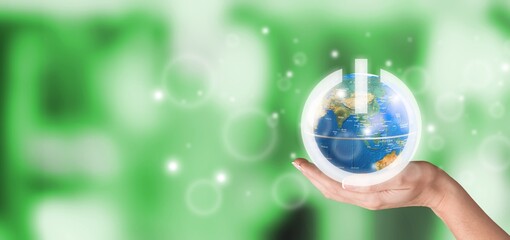 Wall Mural - globe of earth with image of power button in hand