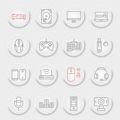 Fototapete - Devices line icon set, technology symbols collection, vector sketches, neumorphic UI UX buttons, devices signs linear pictograms