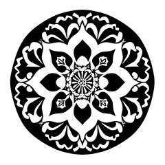 Floral Mandala Pattern Vector Black and White Design