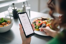 Person Using Smartphone App To Track Calories And Macronutrients, Managing Diet And Maintaining Healthy Lifestyle, Generative Ai