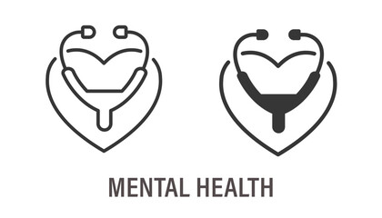 Canvas Print - Mental Health icons. Symbol of charity, cardiology, psychological care. Vector illustration.