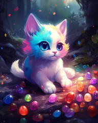 Sticker - magic kitten in magical forest Generative AI