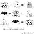 Find a value of each halloween character in mathematics logic for children