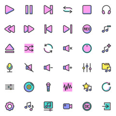 Aufkleber - audio and video ui filled outline icons set