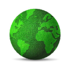 World globe covered with green grass isolated on white background. Environmental protection symbol