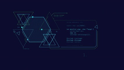 Canvas Print - looped animation of abstract code and geometric shapes hud element.