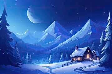 Canvas Print - cozy cabin surrounded by a winter wonderland. Generative AI