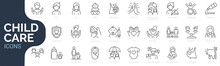 Set Of Line Icons Related To Child Care,   International Children Day, Kid Rights, Parenthood. Outline Icon Collection. Editable Stroke. Vector Illustration