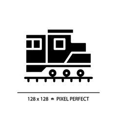 Sticker - Locomotive pixel perfect black glyph icon. Diesel engine. Freight train. Rail transport vehicle. Power car. Silhouette symbol on white space. Solid pictogram. Vector isolated illustration