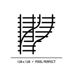 Sticker - Railroad switch pixel perfect black glyph icon. Rail turnout. Railway junction. Train crossroad. Traffic control. Silhouette symbol on white space. Solid pictogram. Vector isolated illustration